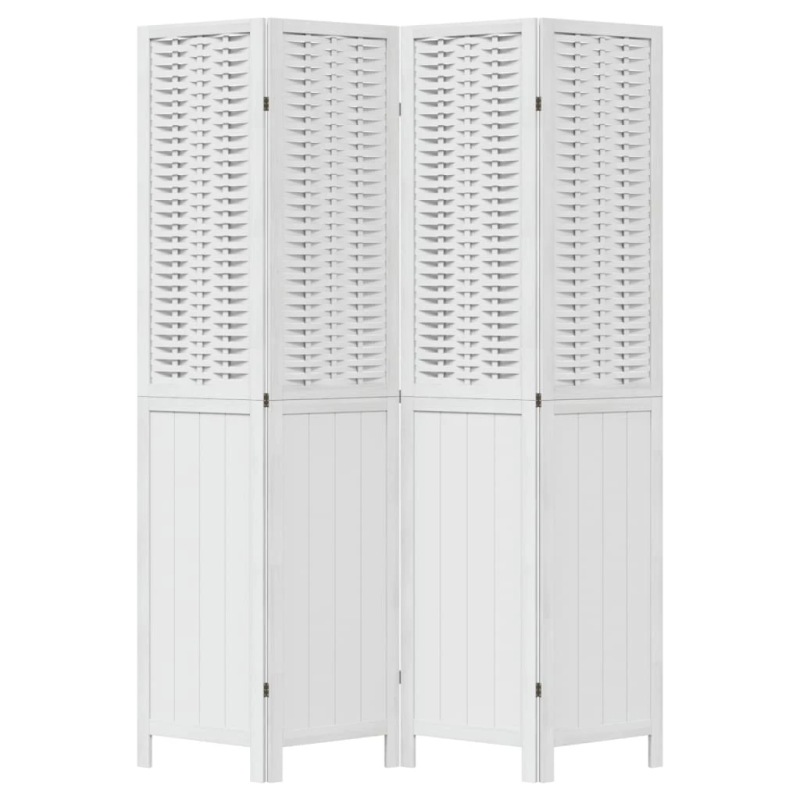 vidaXL 4-paneļu istabas aizslietnis, balts, paulonijas masīvkoks