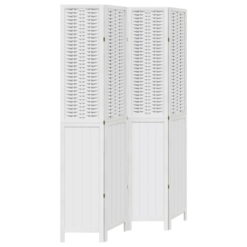 vidaXL 4-paneļu istabas aizslietnis, balts, paulonijas masīvkoks