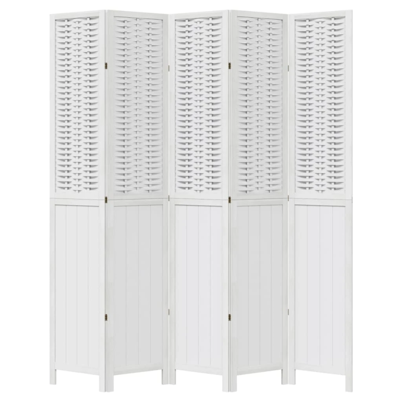 vidaXL 5-paneļu istabas aizslietnis, balts, paulonijas masīvkoks