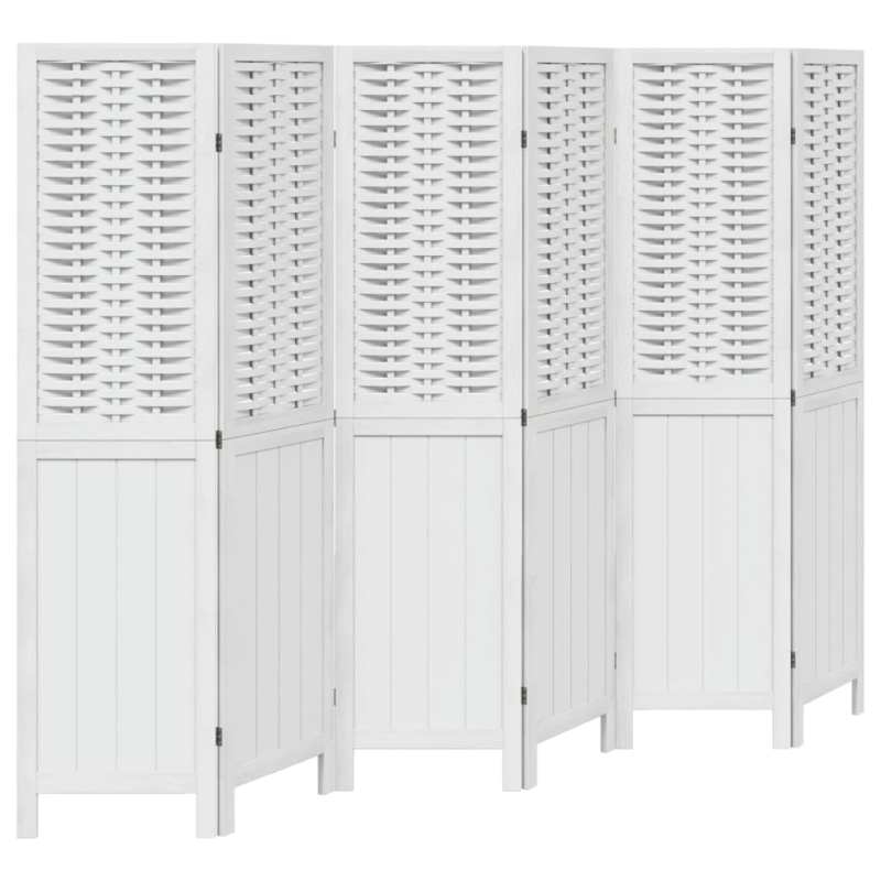 vidaXL 6-paneļu istabas aizslietnis, balts, paulonijas masīvkoks
