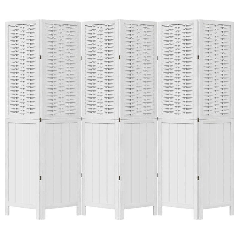 vidaXL 6-paneļu istabas aizslietnis, balts, paulonijas masīvkoks