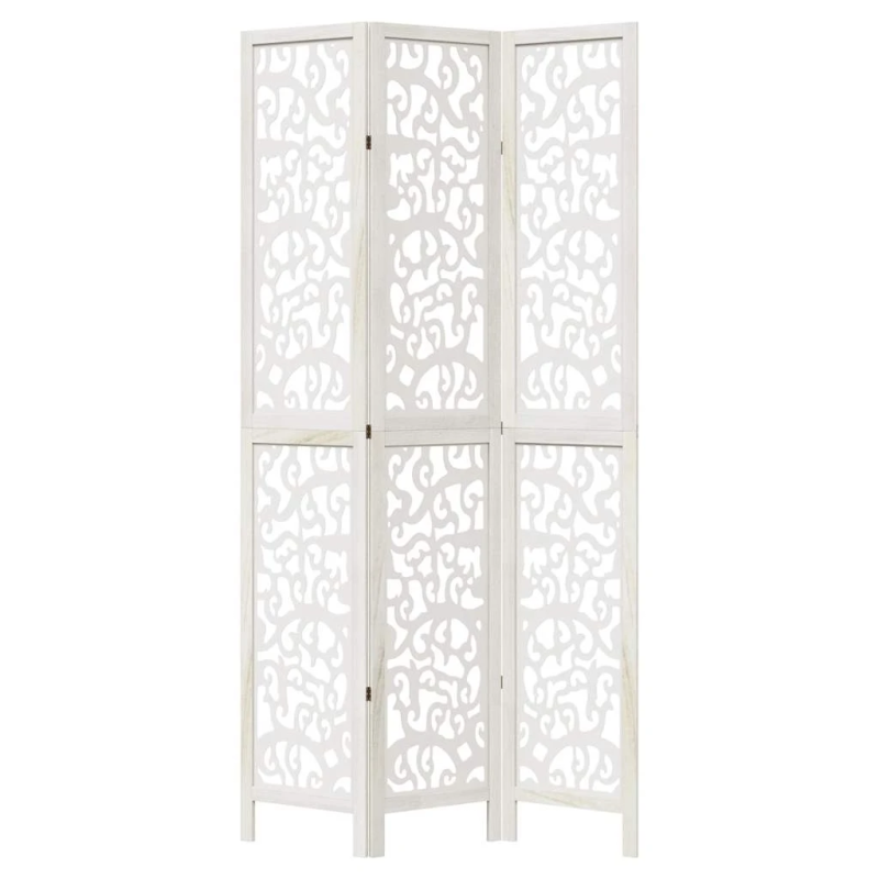 vidaXL 3-paneļu istabas aizslietnis, balts, paulonijas masīvkoks