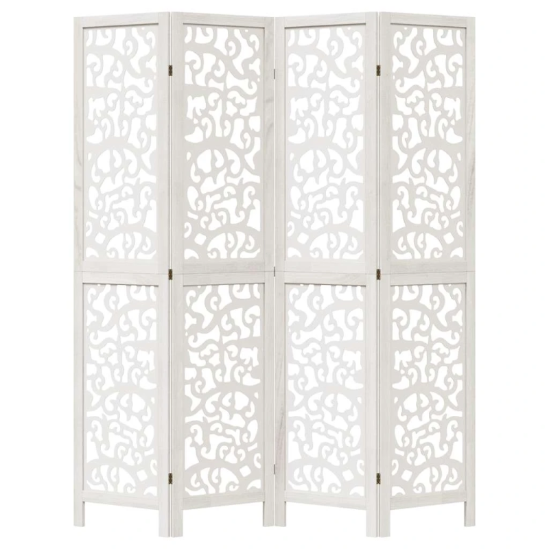 vidaXL 4-paneļu istabas aizslietnis, balts, paulonijas masīvkoks