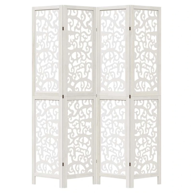 vidaXL 4-paneļu istabas aizslietnis, balts, paulonijas masīvkoks