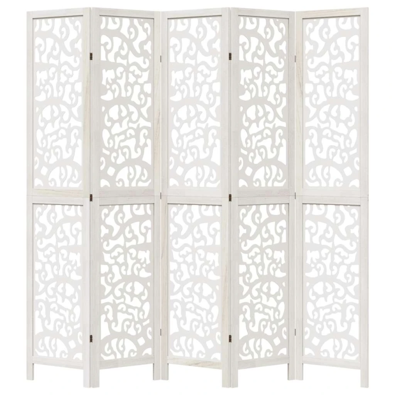 vidaXL 5-paneļu istabas aizslietnis, balts, paulonijas masīvkoks