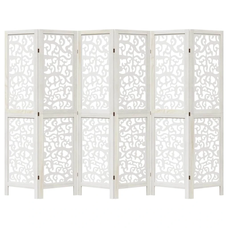 vidaXL 6-paneļu istabas aizslietnis, balts, paulonijas masīvkoks