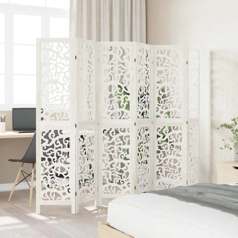 vidaXL 6-paneļu istabas aizslietnis, balts, paulonijas masīvkoks