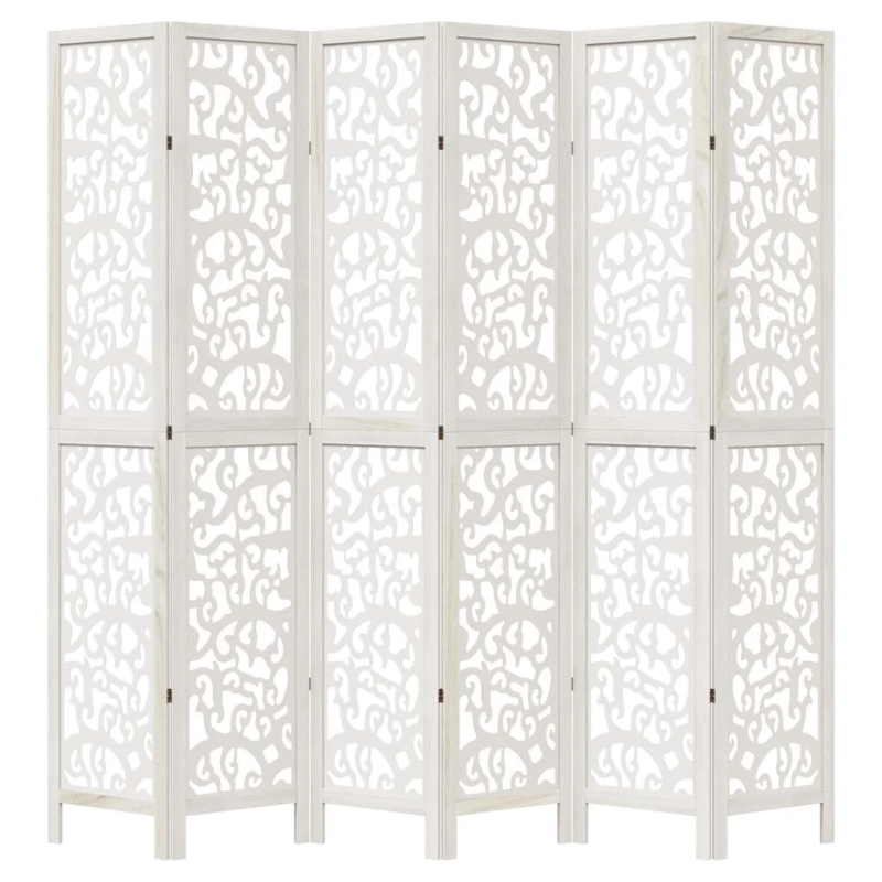 vidaXL 6-paneļu istabas aizslietnis, balts, paulonijas masīvkoks