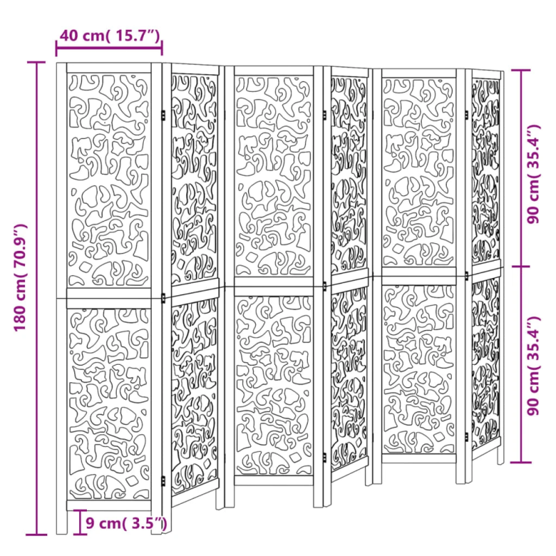 vidaXL 6-paneļu istabas aizslietnis, melns, paulonijas masīvkoks