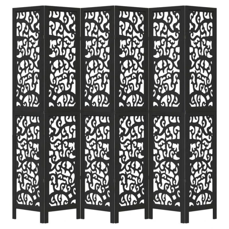 vidaXL 6-paneļu istabas aizslietnis, melns, paulonijas masīvkoks