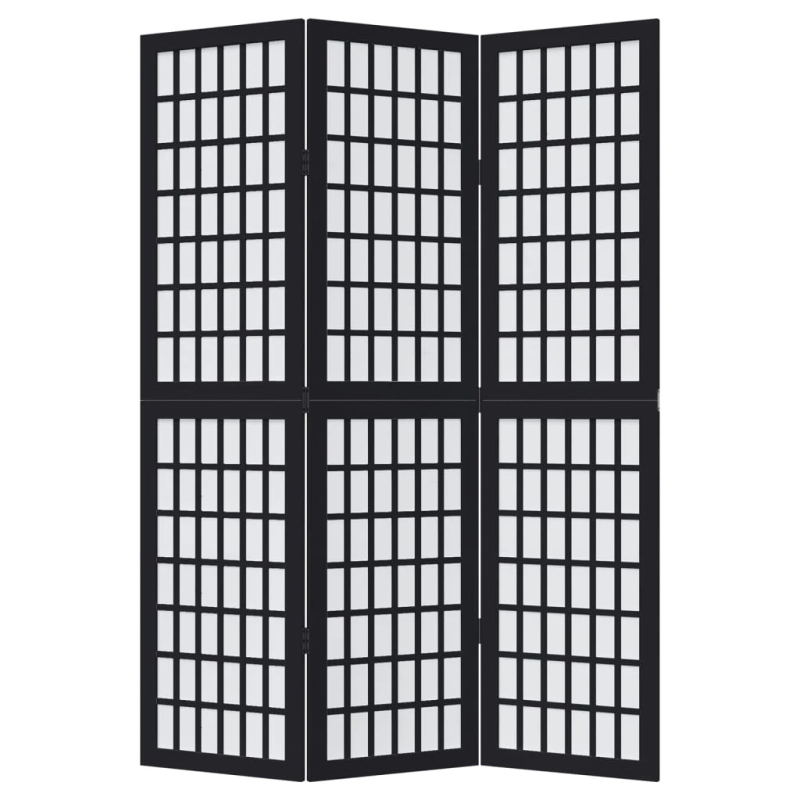 vidaXL 3-paneļu istabas aizslietnis, melns, paulonijas masīvkoks