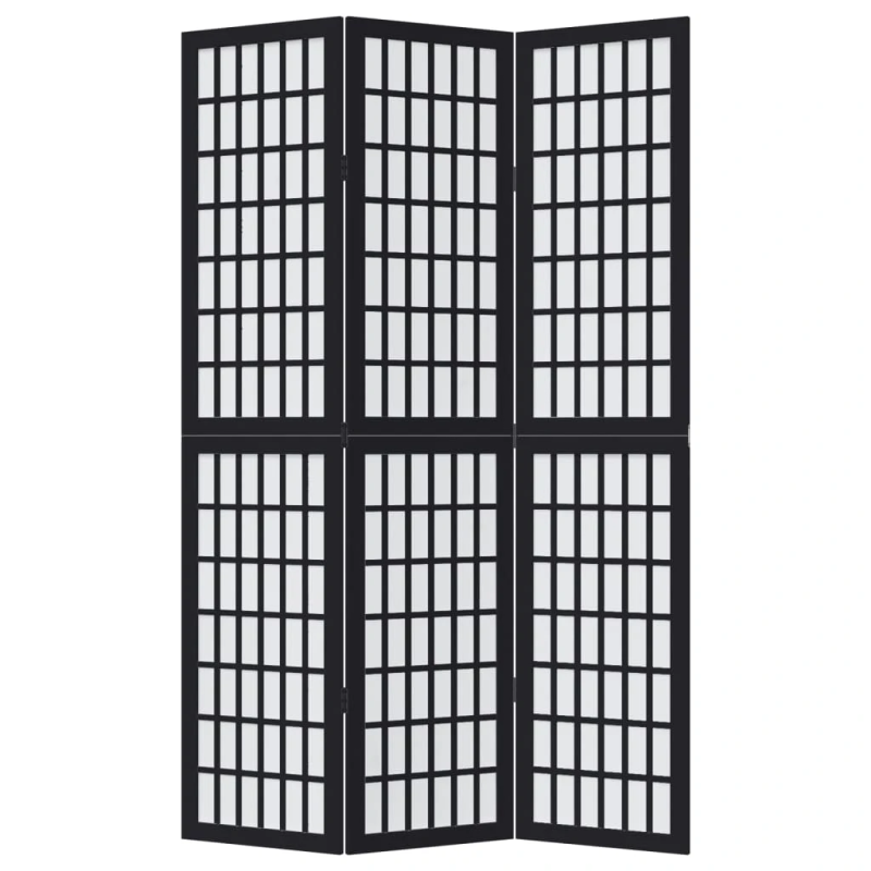 vidaXL 3-paneļu istabas aizslietnis, melns, paulonijas masīvkoks