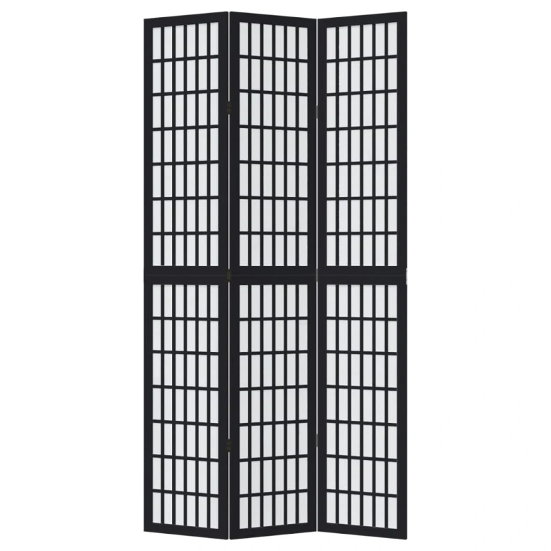 vidaXL 3-paneļu istabas aizslietnis, melns, paulonijas masīvkoks