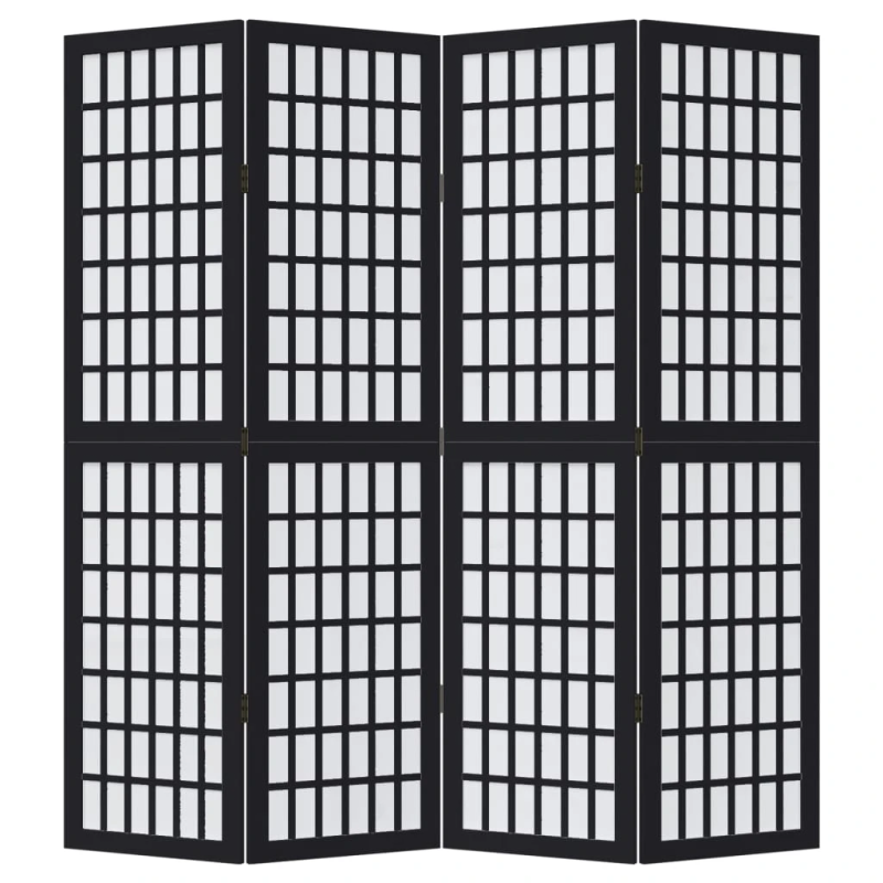vidaXL 4-paneļu istabas aizslietnis, melns, paulonijas masīvkoks