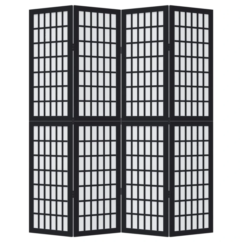 vidaXL 4-paneļu istabas aizslietnis, melns, paulonijas masīvkoks