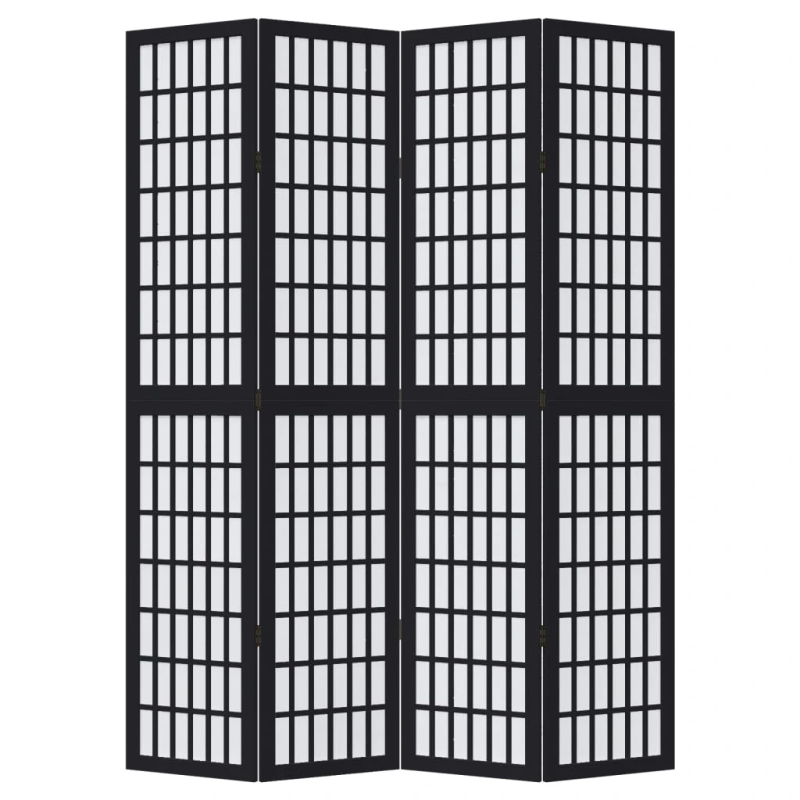 vidaXL 4-paneļu istabas aizslietnis, melns, paulonijas masīvkoks