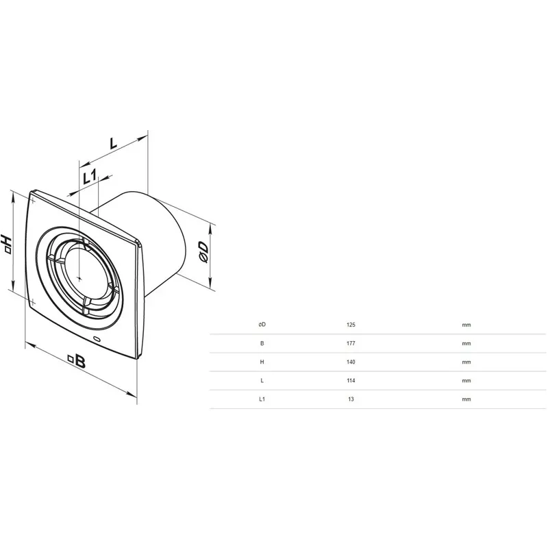 Ventilators sadzīves Haushalt 125x1, 12.5 cm