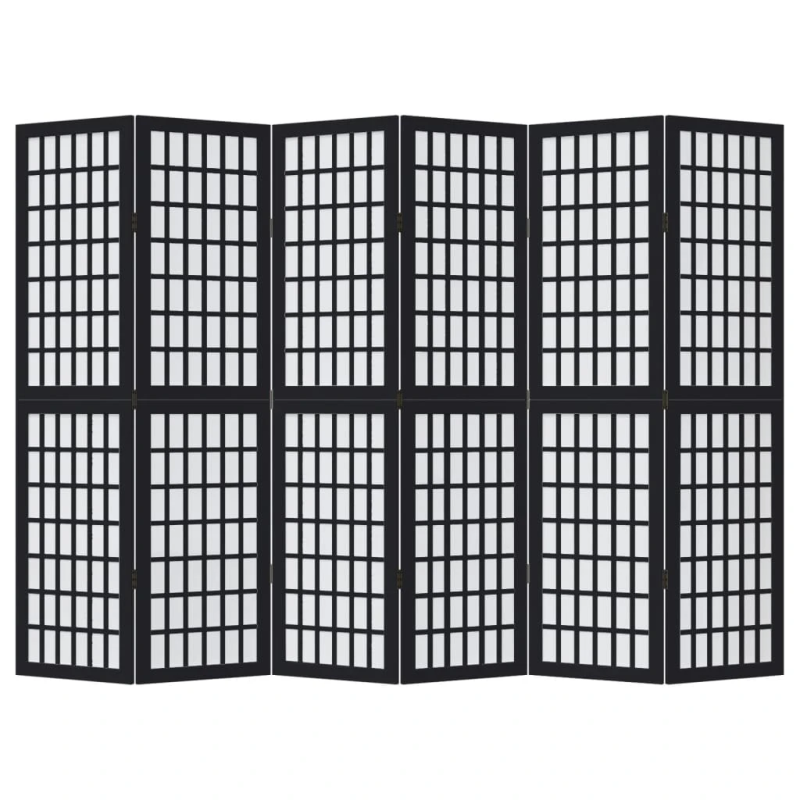 vidaXL 6-paneļu istabas aizslietnis, melns, paulonijas masīvkoks