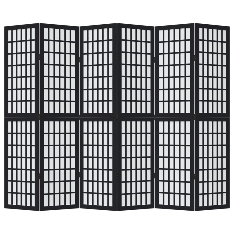 vidaXL 6-paneļu istabas aizslietnis, melns, paulonijas masīvkoks