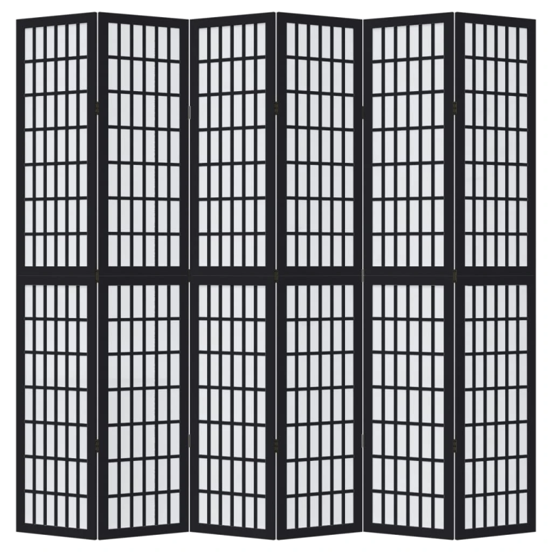 vidaXL 6-paneļu istabas aizslietnis, melns, paulonijas masīvkoks