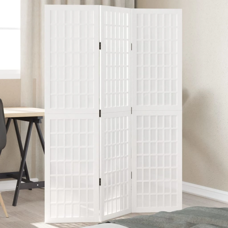 vidaXL 3-paneļu istabas aizslietnis, balts, paulonijas masīvkoks