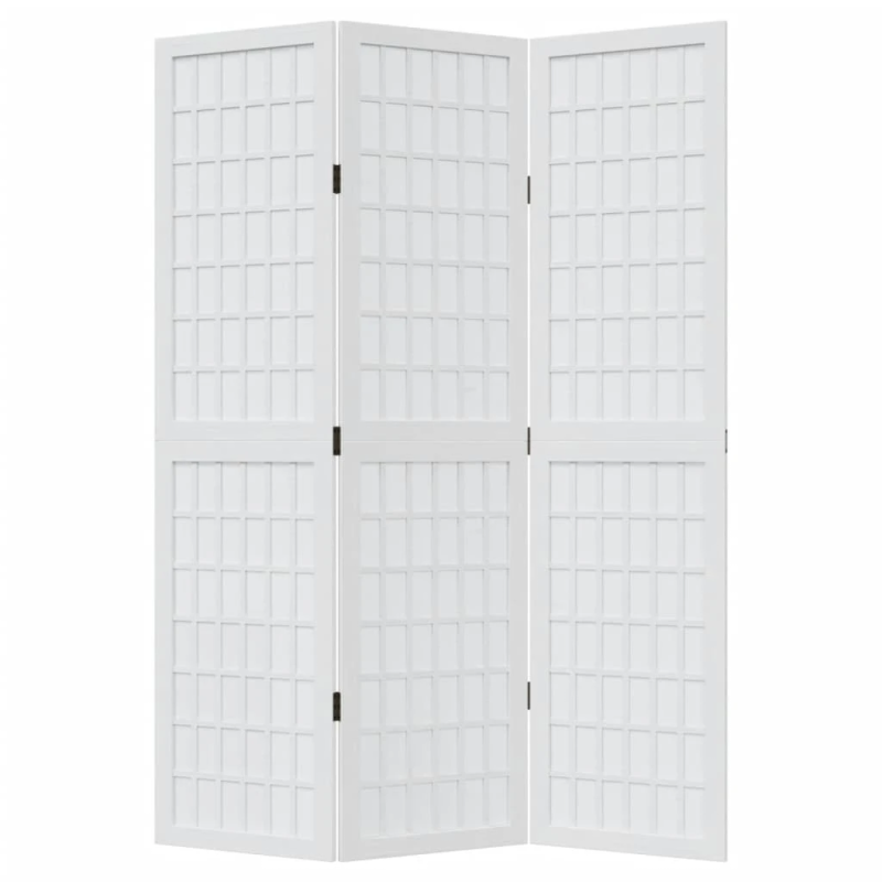 vidaXL 3-paneļu istabas aizslietnis, balts, paulonijas masīvkoks