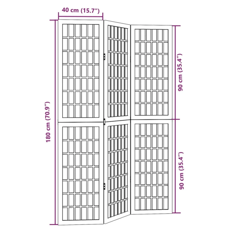 vidaXL 3-paneļu istabas aizslietnis, balts, paulonijas masīvkoks