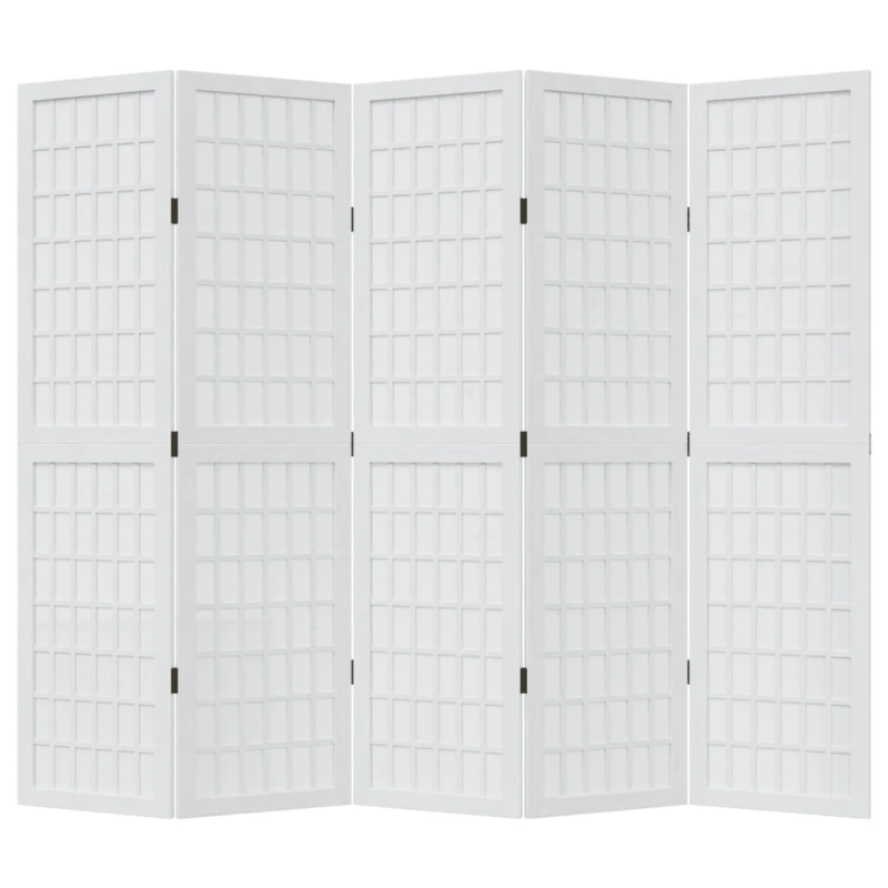 vidaXL 5-paneļu istabas aizslietnis, balts, paulonijas masīvkoks