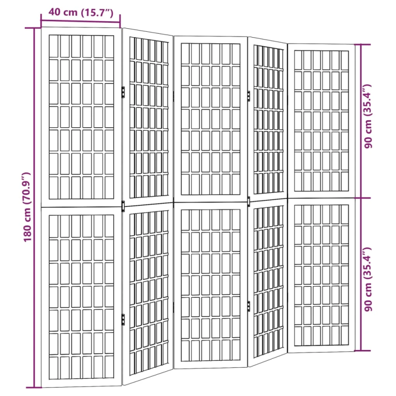 vidaXL 5-paneļu istabas aizslietnis, balts, paulonijas masīvkoks