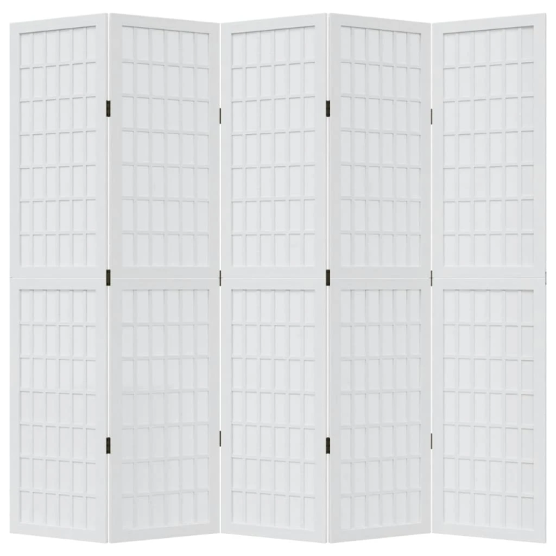 vidaXL 5-paneļu istabas aizslietnis, balts, paulonijas masīvkoks