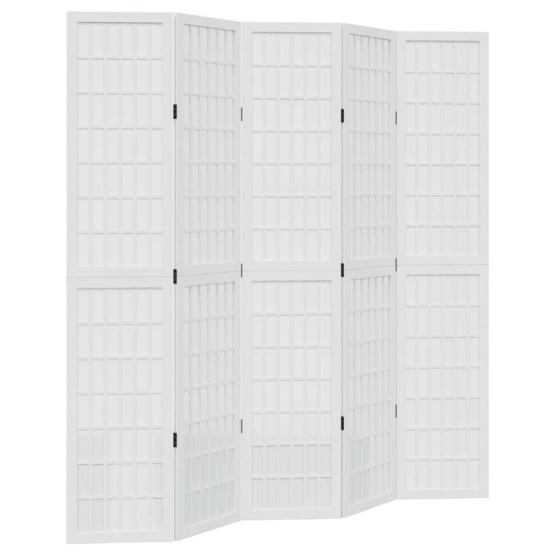 vidaXL 5-paneļu istabas aizslietnis, balts, paulonijas masīvkoks