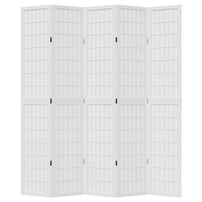 vidaXL 5-paneļu istabas aizslietnis, balts, paulonijas masīvkoks
