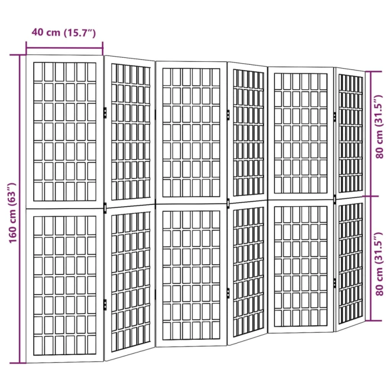 vidaXL 6-paneļu istabas aizslietnis, balts, paulonijas masīvkoks