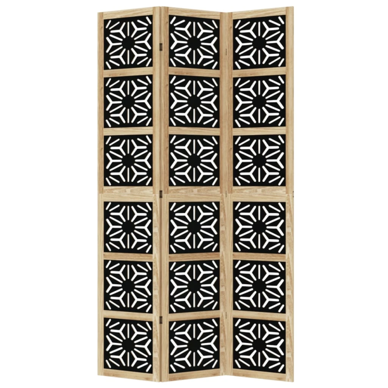 vidaXL 3-paneļu istabas aizslietnis, brūns, melns, paulonijas koks