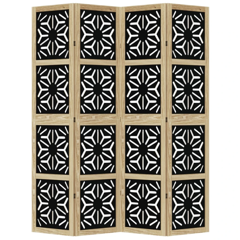 vidaXL 4-paneļu istabas aizslietnis, brūns un melns, masīvkoks