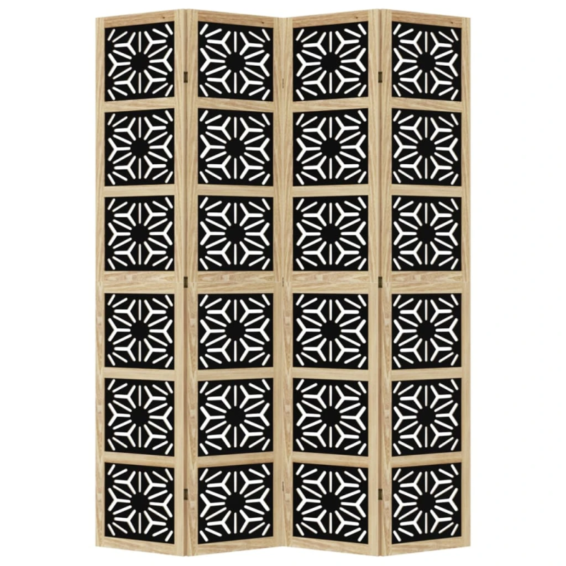 vidaXL 4-paneļu istabas aizslietnis, brūns un melns, masīvkoks