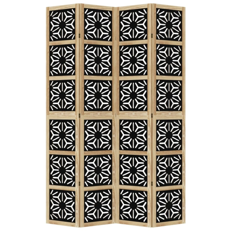 vidaXL 4-paneļu istabas aizslietnis, brūns un melns, masīvkoks