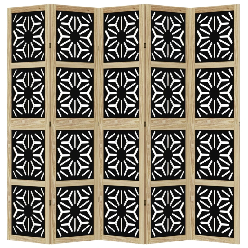 vidaXL 5-paneļu istabas aizslietnis, brūns un melns, masīvkoks
