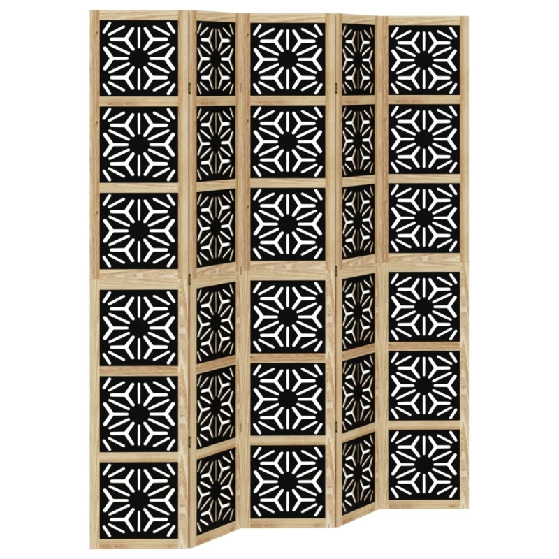 vidaXL 5-paneļu istabas aizslietnis, brūns un melns, masīvkoks