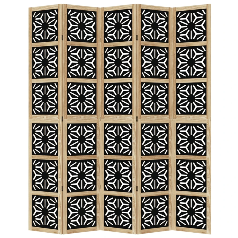 vidaXL 5-paneļu istabas aizslietnis, brūns un melns, masīvkoks