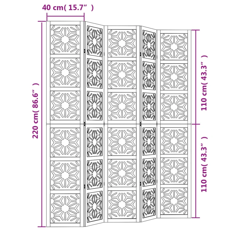 vidaXL 5-paneļu istabas aizslietnis, brūns un melns, masīvkoks