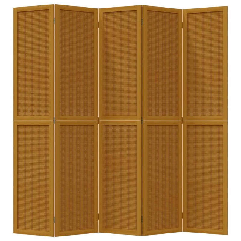 vidaXL 5-paneļu istabas aizslietnis, brūns, paulonijas masīvkoks