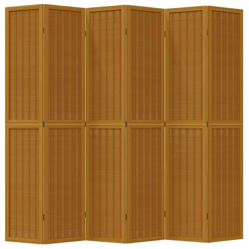 vidaXL 6-paneļu istabas aizslietnis, brūns, paulonijas masīvkoks