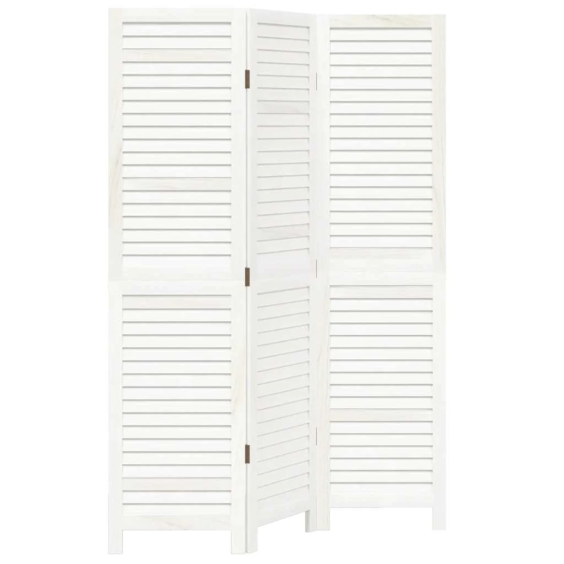 vidaXL 3-paneļu istabas aizslietnis, balts, paulonijas masīvkoks