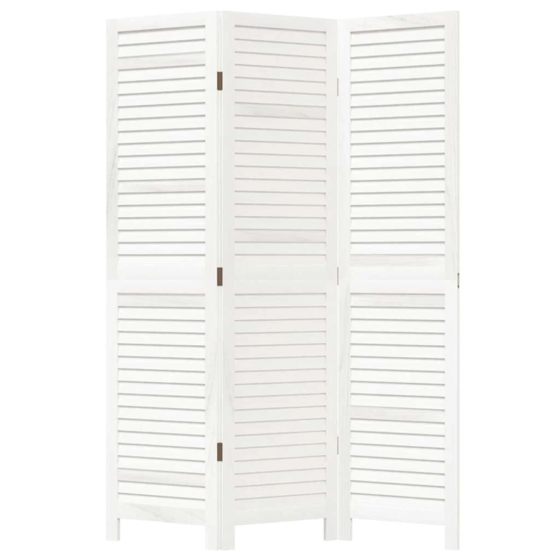 vidaXL 3-paneļu istabas aizslietnis, balts, paulonijas masīvkoks