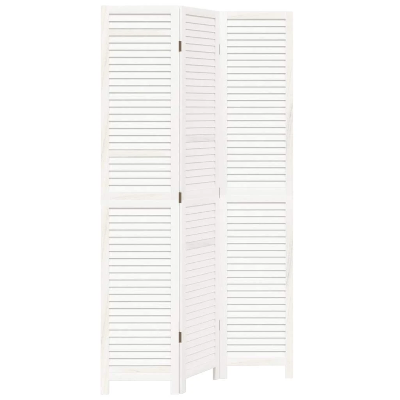 vidaXL 3-paneļu istabas aizslietnis, balts, paulonijas masīvkoks