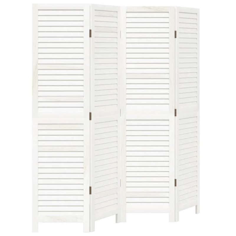 vidaXL 4-paneļu istabas aizslietnis, balts, paulonijas masīvkoks