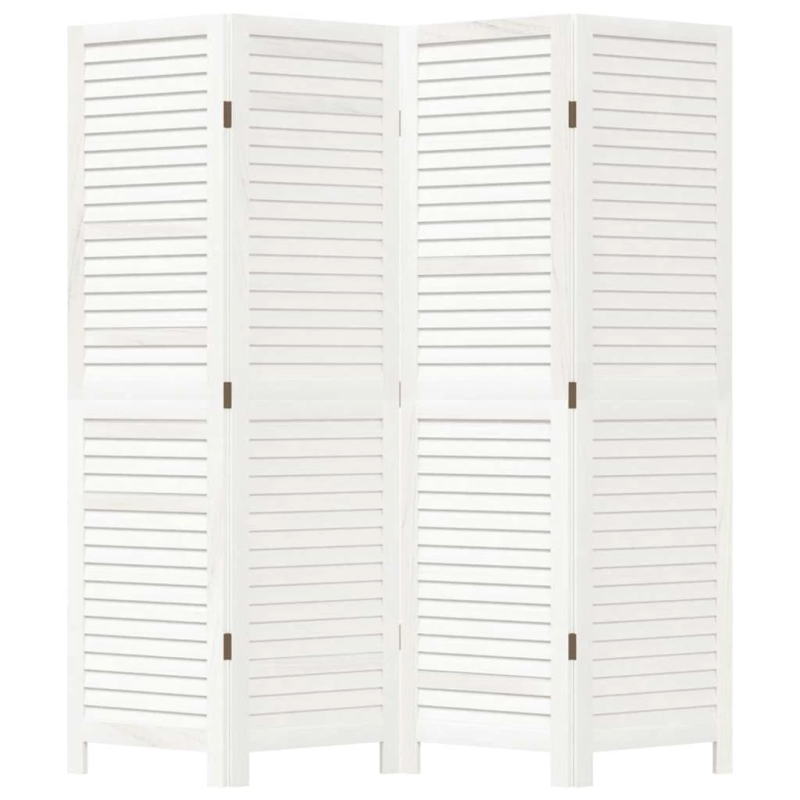 vidaXL 4-paneļu istabas aizslietnis, balts, paulonijas masīvkoks