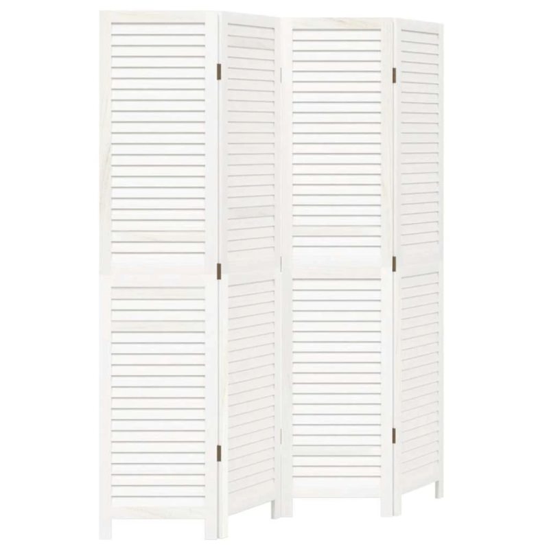 vidaXL 4-paneļu istabas aizslietnis, balts, paulonijas masīvkoks