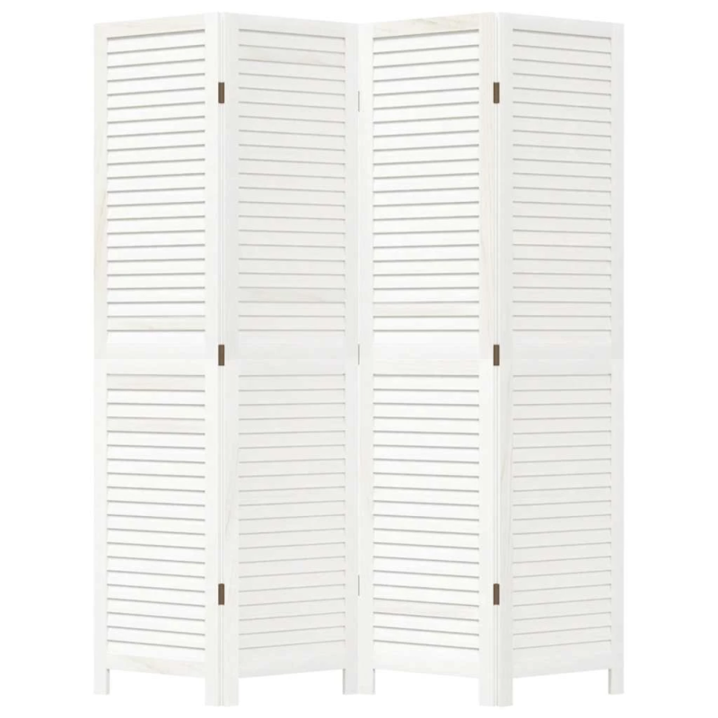 vidaXL 4-paneļu istabas aizslietnis, balts, paulonijas masīvkoks